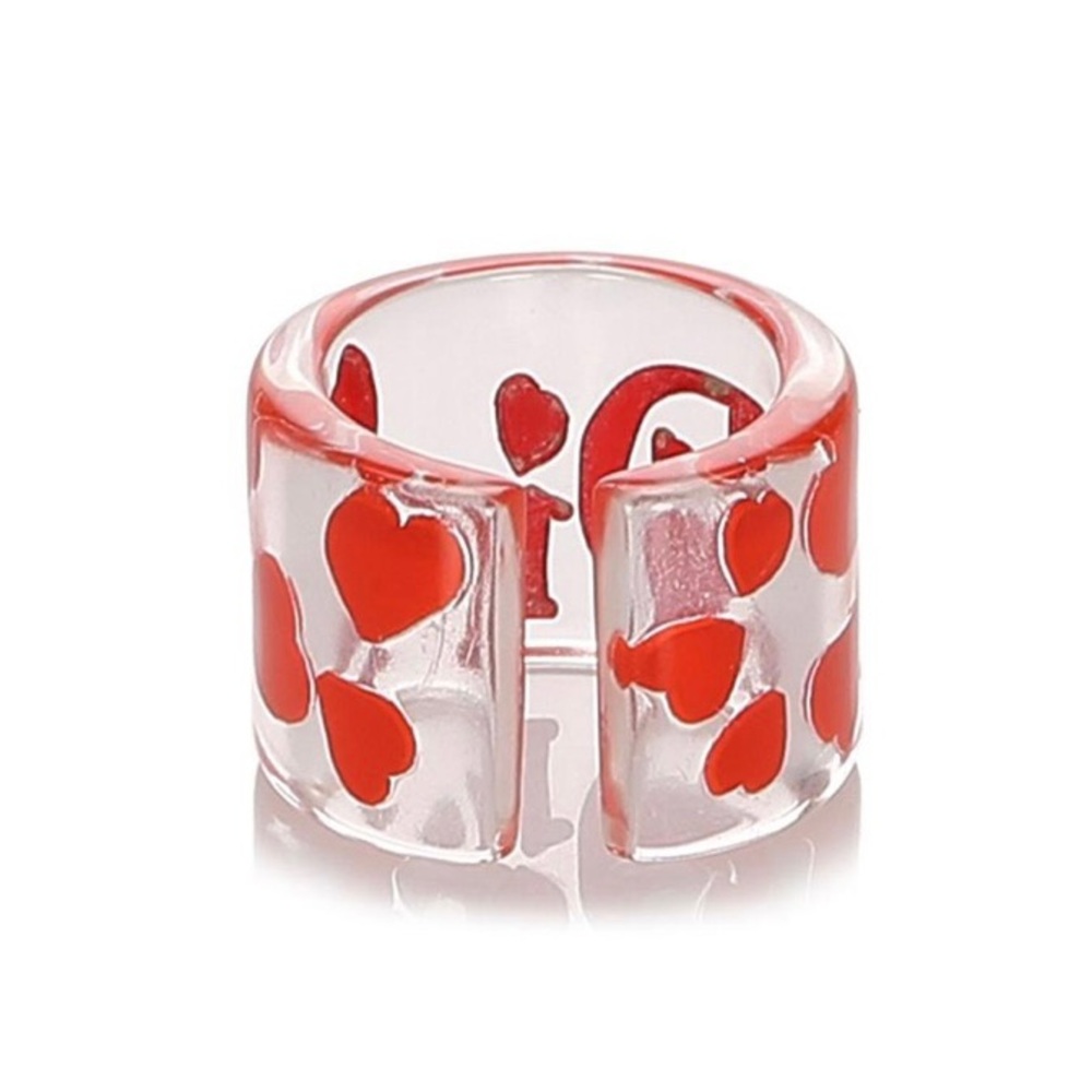 SOLD 🎉DIOR VINTAGE Lucite Ring Clear Red Hearts Acrylic w Tag Size 6 - Picture 7 of 11